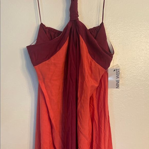 NWT Women's Nine West Halter Neck Colorblock Maxi Dress - Picture 3 of 12
